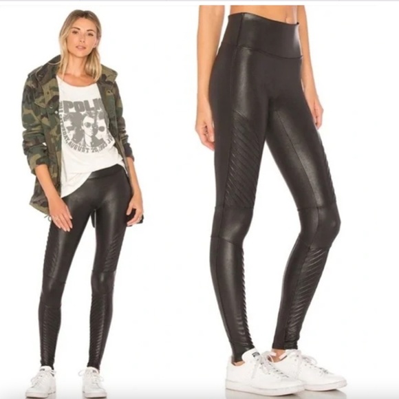 SPANX Faux Leather Moto Leggings in Very Black Medium #20136R Edgy - Picture 1 of 9